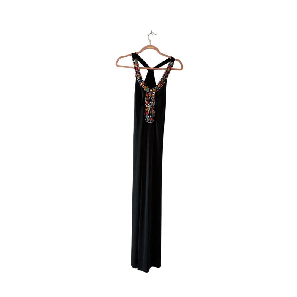 Black Beaded Maxi Dress Size Small Boho Vacation Unique Festival Stretch Summer